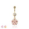 316L SURGICAL STEEL MULTI CZ SAKURA FLOWER DANGLE BELLY BUTTON NAVEL RING 